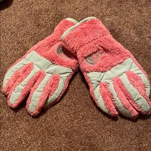 Pink and grey north face gloves